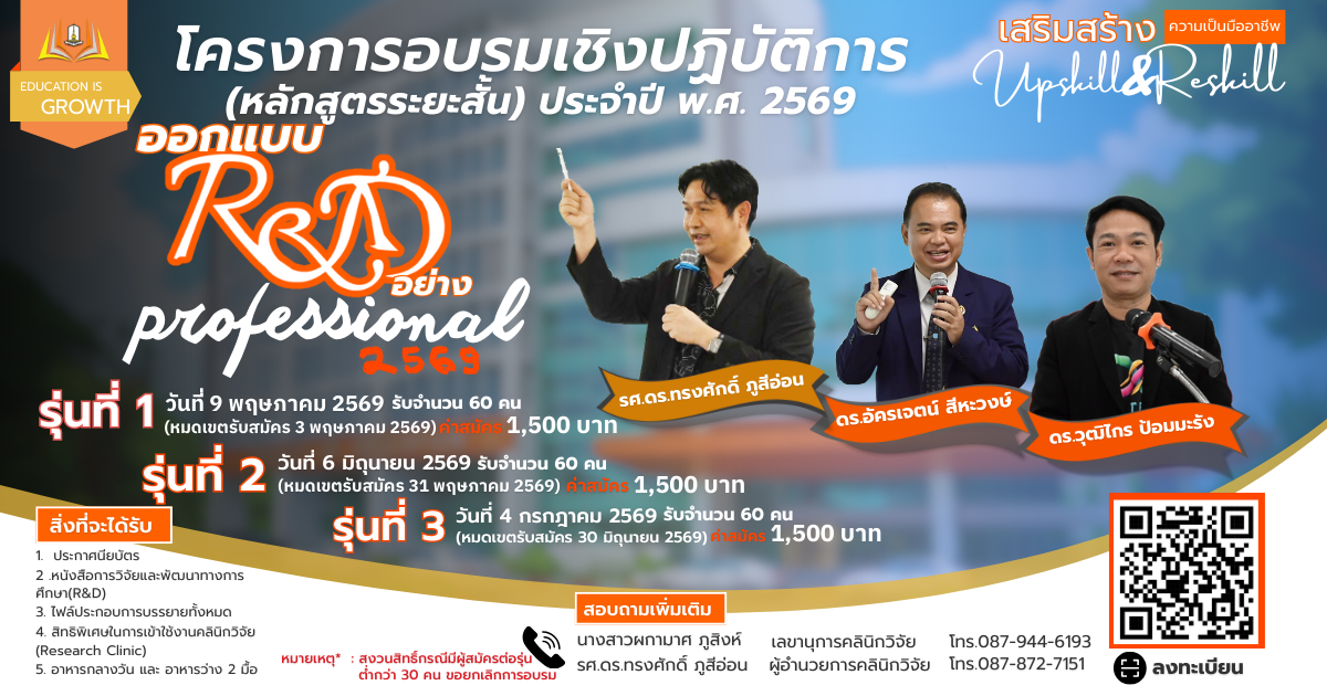 ขอเชิญเข้าร่วมอบรมหลักสูตรระยะสั้น “การออกแบบ R&D อย่าง Professional”
